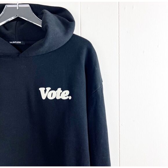 Talentless Vote Hoodie Black 100% Cotton Fleece Graphic Pullover XS - Picture 4 of 7